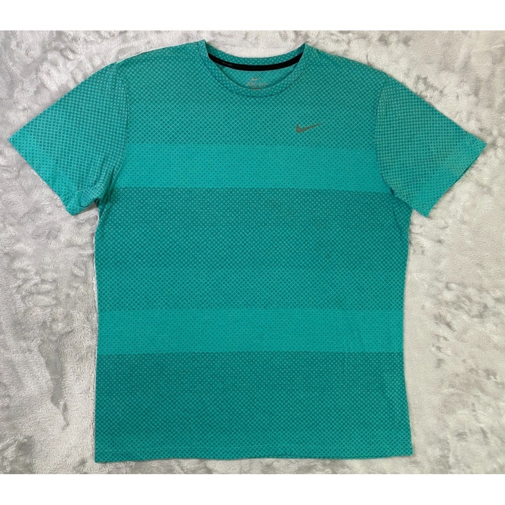 Nike Dri-FIT Running Shirt Mens XL Teal Striped Short Sleeve Mesh Training Top